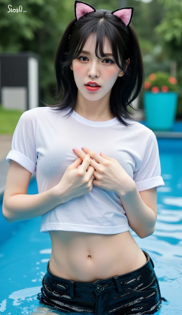((1girl)), in naked, pose at soccer field, makeup with glossy lip, small breasts, necklace, (naked with soccer net on her body:1.4), various angle, ((face focus)), 22 years old, Beautiful Japanese Girl, standing pose, (nsfw:1.4), she is sweating