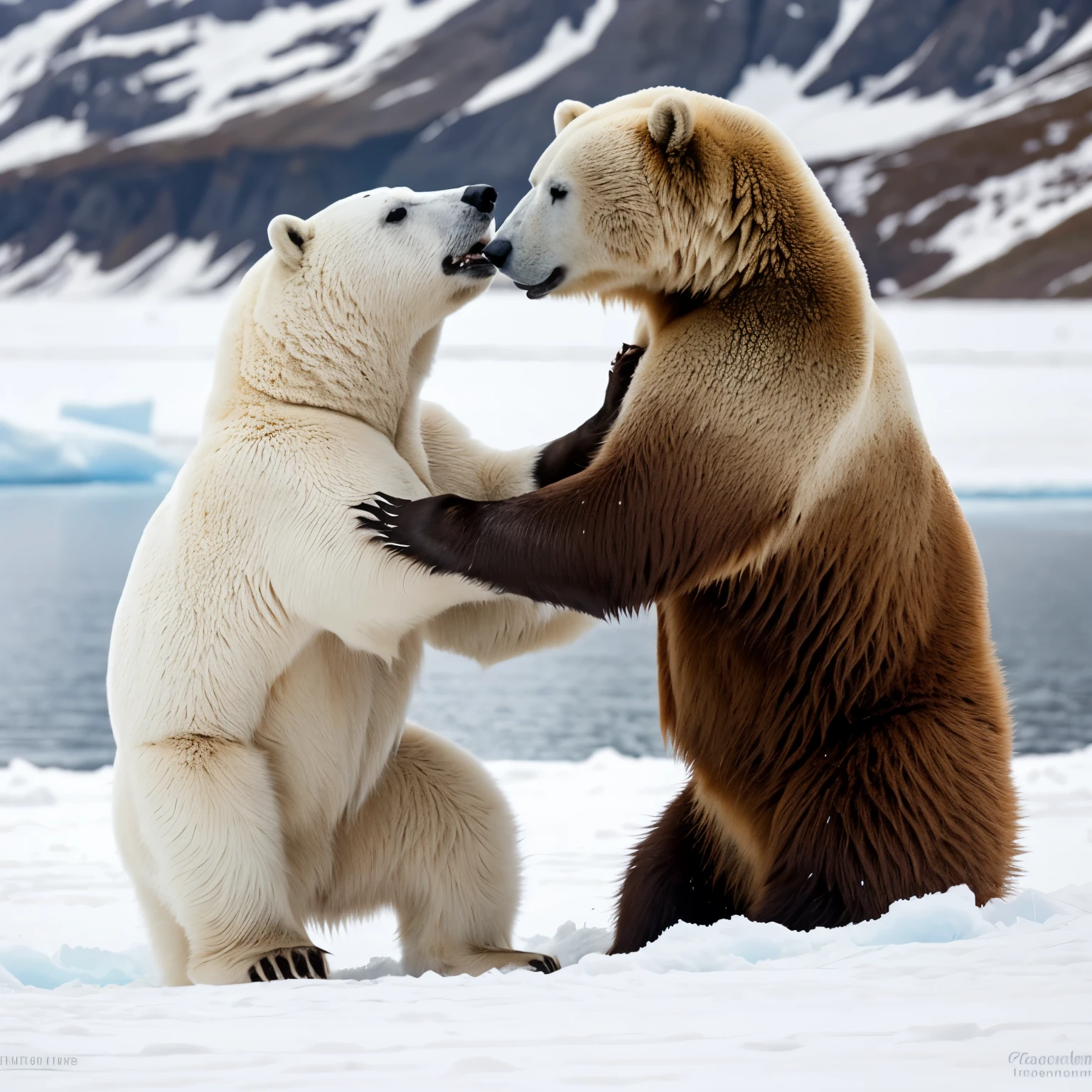 White bear( Polar Bear)and brown bear(Godiak brown bear)Fierce battle of(fight)