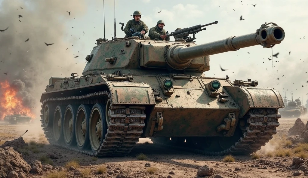 um tanque, quatro Soldados em seu entorno
(best quality,4k,8k,Altas,master part:1.2),ultra-detalhado,(Realistic,fotorrealista,photo-realistic:1.37), HDR, UHD, studio lighting, extreme detail description, profissional, vivid colors, Bokeh, Oil Painting
The scene features a huge tank at the forefront, showcasing your powerful and inspiring presence. The tank is intricately detailed, with carefully painted textures and realistic reflections that enhance your realistic appearance. Os quatro soldados, usando uniformes camuflados, are positioned around the tank, Pronto para a batalha. Their expressions portray determination and focus, with detailed facial features, including intense eyes and strong jaws. The soldiers' actions and movements suggest that they are preparing for an upcoming mission. 
In this highly detailed artwork, the surrounding environment is realistically depicted as a swamp filled with trees typical of this location, Adding depth and realism to the overall scene. The color palette used in this artwork is winter , com destaque nos tons  verde, marrom, e azul, melhorar o impacto visual geral. The lighting in the scene is carefully balanced, with a dramatic spotlight effect illuminating the tank and soldiers, criando uma atmosfera cativante. This masterpiece shows the skillful execution of an oil painting, capturando cada detalhe intrincado do tanque, Soldados, e seu entorno.