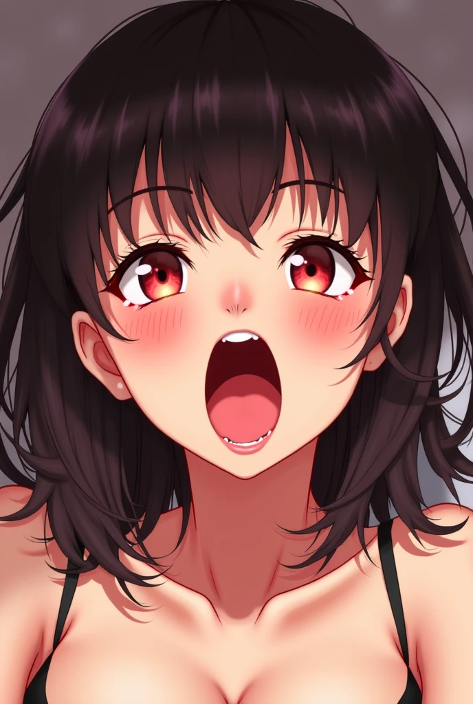 (Detailed and cute face,high qualityな瞳,Brown eyes),(((Huge breasts,Narrow waist,Thighs))),((Crying expression,Troubled face,blush,Staring at me)),((Black Hair,Straight Hair,Straight bangs)),(White tank top,Beige mini skirt),(Raise your arms,Lying face up on white sheets,Center of screen),(masterpiece,High resolution,high quality:),