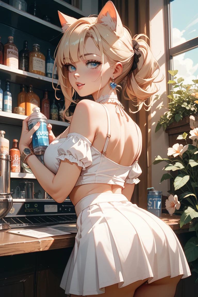 masterpiece、highest quality、Very detailed、An illustration、Beautiful fine details、One Girl、cute、Detailed landscape、Training Room Background:1.4、Platinum Blonde Hair、Braided Ponytail、Red camisole、((a cup breasts, Tank top showing underboob:1.3))