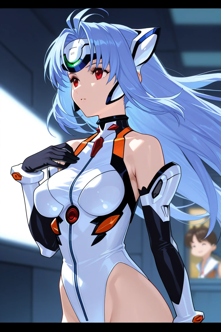 reiayanami, Rei Ayanami, Blue hair,messy_Long_hair, (Red Eyes:1.5),light_smile,half_eyes
BREAK bodysuit, headgear, plugsuit, White bodysuit,
BREAK outdoors, city,
BREAK looking at viewer, 
BREAK (masutepiece:1.2), Best Quality, High resolution, Unity 8k Wallpaper, (Illustration:0.8), (Beautiful detailed eyes:1.6), extra detailed face, Perfect Lighting, extremely details CG, (Perfect hands, Perfect Anatomy),