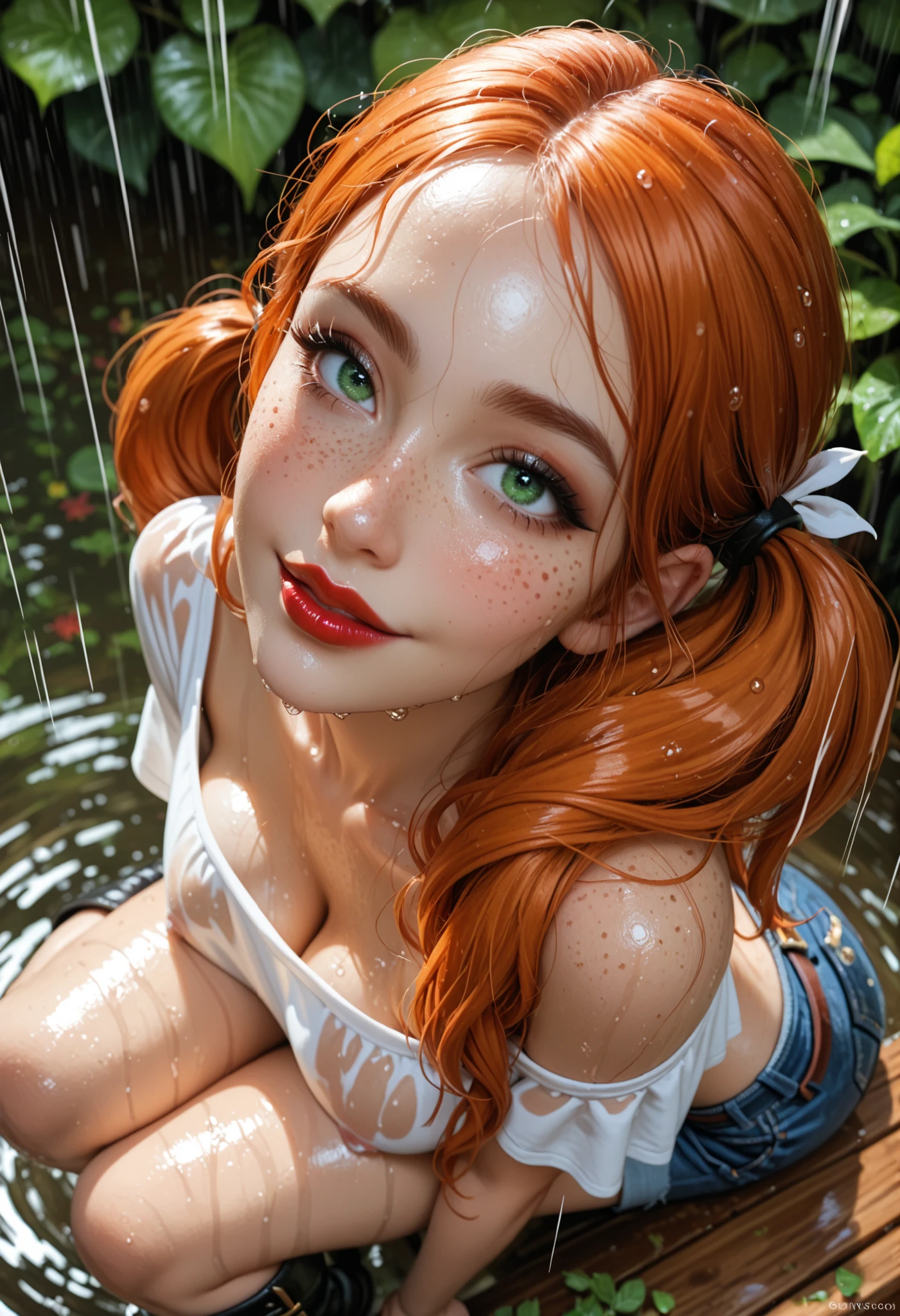 Asuka Langley, freshly bathed, wet hair, medium breasts, moist skin, Whole body