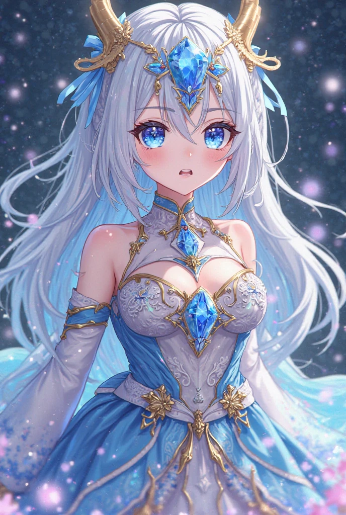 The named Furina. She's from Genshin Impact. She is the archon of Fontaine. Everyone loves her cause she's so beautiful and she is representative of justice. She has white blue hair and a very sexy dress
