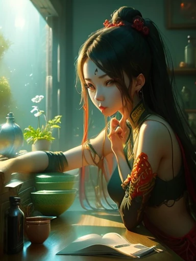 The Rakshasa Kingdom is 26,000 miles to the east
Crossing three inches of yellow mud on the scorched sea
Just because there is a river with mountains
The river flows through the ditch camp
Gu Ying's fork is called sloppy
The Ten Mile Flower Field has a name
She has two ears，There are three holes in the shoulder
Before speaking, He changed his belly first
Squat in the nest every day to lay eggs
They consider themselves chickens for most of their lives
Namahu didn't know he was a donkey
The bird does not know that he is a chicken
The hook bar is always elegant
Since ancient times, The father-in-law has a good reputation，（Outdoor view：1.5），（Describe the ancient bazaar scene），A black donkey，A woman who looks like an old hen，Downtown，Ancient architecture，（tmasterpiece），（Best picture quality），（Very detailed and uniform picture），（8k wallpaper），（Chinese folk style painting），（Watercolor style painting），（light and shadow effect），The creation is inspired by Pu Songling's《Rakshasa Sea City》