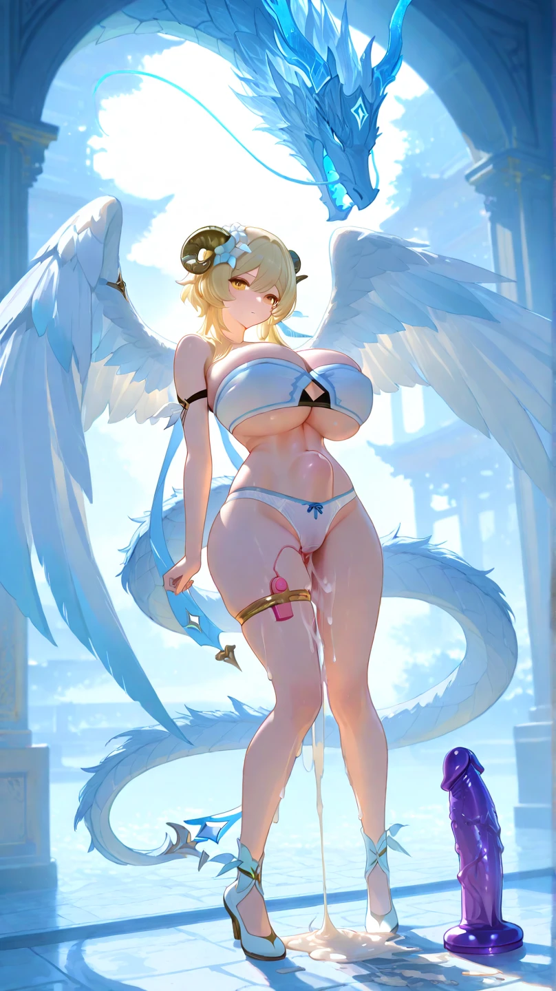 Nsfw,(highest quality,8K,32k,masterpiece),(High resolution),Super detailed,very beautiful face and eyes,1 girl,(close,highest quality,high detail,Rich skin details),(highest quality,8K,oil paint:1.2),Super detailed,tareme,
Blond hair,short hair,Lovely white clothes,Complements a variety of shades of black,There is a delicate makeup,shining face,Exquisite,Brilliantred eyes,Feel like a sweet girl,gigantic breast,nipples,Succubus,devil wing,horn,spread legs,pussy,sringshot,cum,moon,(smile:1.5),(standing naked men,handjob:1.3)
