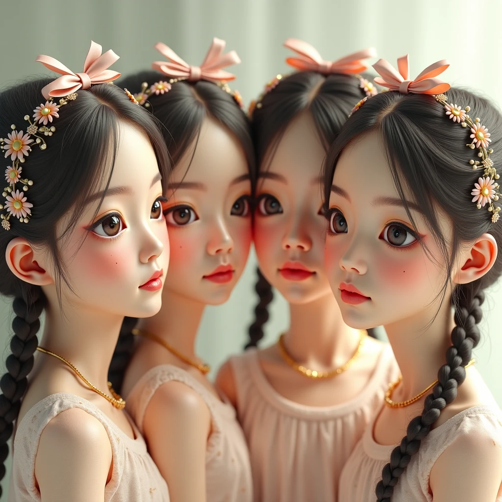 SFW, ExtremelyDetailed (((Kawaii Ballet Girls Group in a row:1.37))), Childish perfect face, Reflective Eyes, Detailed(Delicate Clothing textures), Dynamic Joyful Expressions LifeLike Rendering, (Specular Reflection:0.2), TopQuality 8K Ultra-detailed masterpiece (ProfessionalPhoto:1.37), (Acutance:0.8), (Luminism:1.28), (Light particles:0.75), (Muscle:-0.5), facing away (from side ) (Clearly visible Beautiful hip shape)