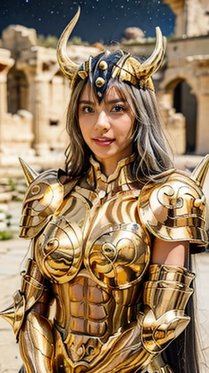 (8k、maximum quality、obra-prima:1.2) Delza woman standing, looking directly at the camera, uma linda mulher utilizando armadura com (medieval bra style armor vest) fitness, com (bordados de ouro), e uma azul (medieval armadura estilo Short, Bordado Dourado) has medium breasts (pequenos detalhes nos bordados de ouro), cabelos muitos longos e brancos, on his head a golden crown