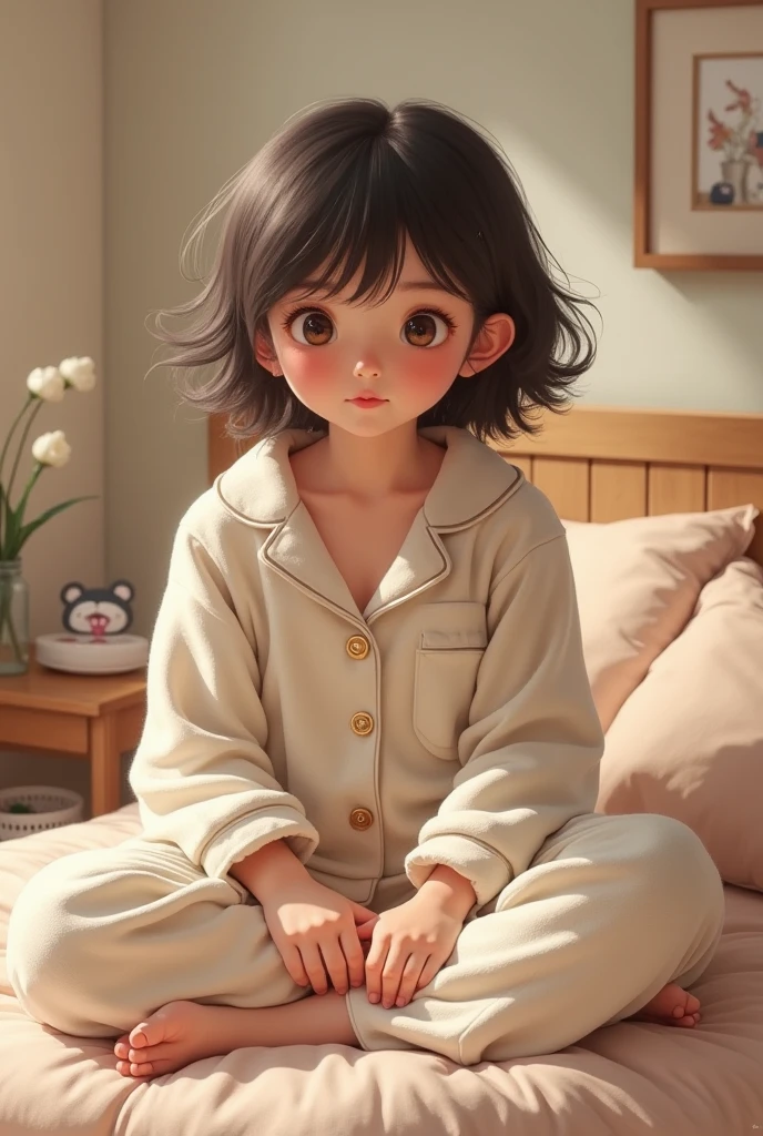 prosthetic leg,girl,13 years old,Japanese,Children's room,room wear