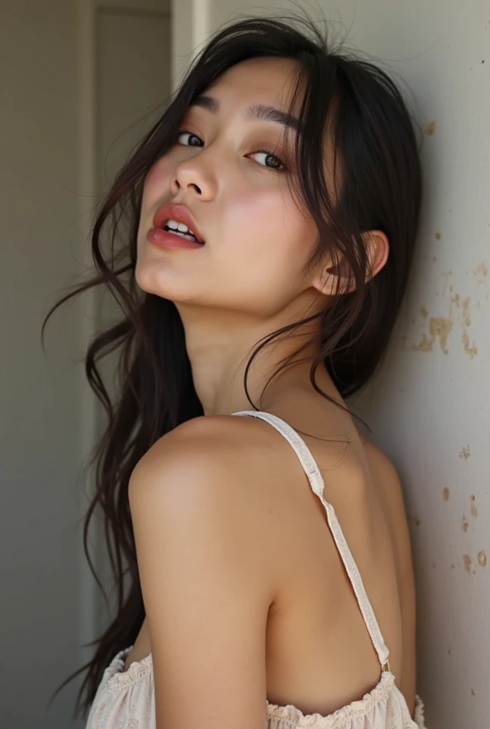 8k, masterpiece, RAW photo, best quality, photorealistic, extremely detailed CG unity 8k wallpaper, Depth of field, Cinematic Light, Lens Flare, Ray tracing, (extremely beautiful face, beautiful lips, beautiful eyes), intricate detail face, ((ultra detailed skin)), best quality, Masterpieces, Super high resolution, (photograph realistic:1.5), Original image, crop top, 1girl, off shoulder, In the dark, deepshadow, low tune, Cold light, Sexy look, long whitr hair,Cafe,pretty,lim light,swirling hair, medium shot, big breast, cleavage.
