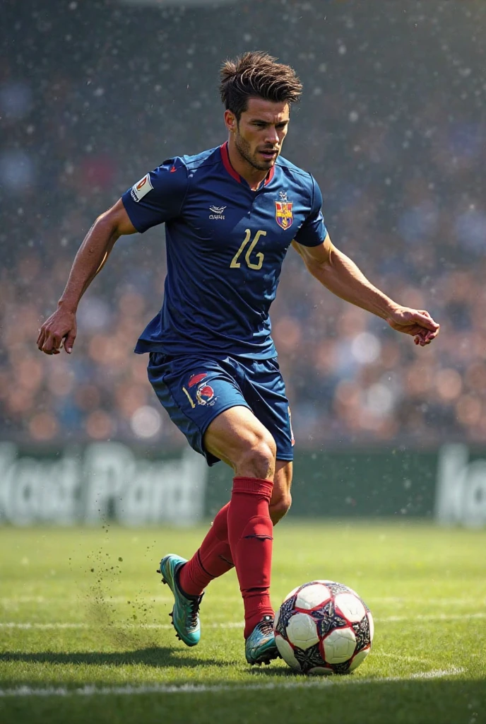 Handsome and realistic soccer player with white hair 
