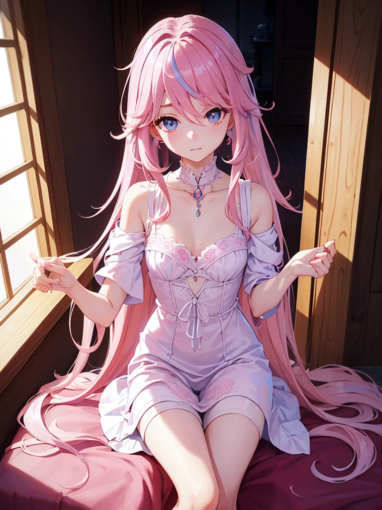 A girl with pink hair and light blue eyes becomes Dracula.。