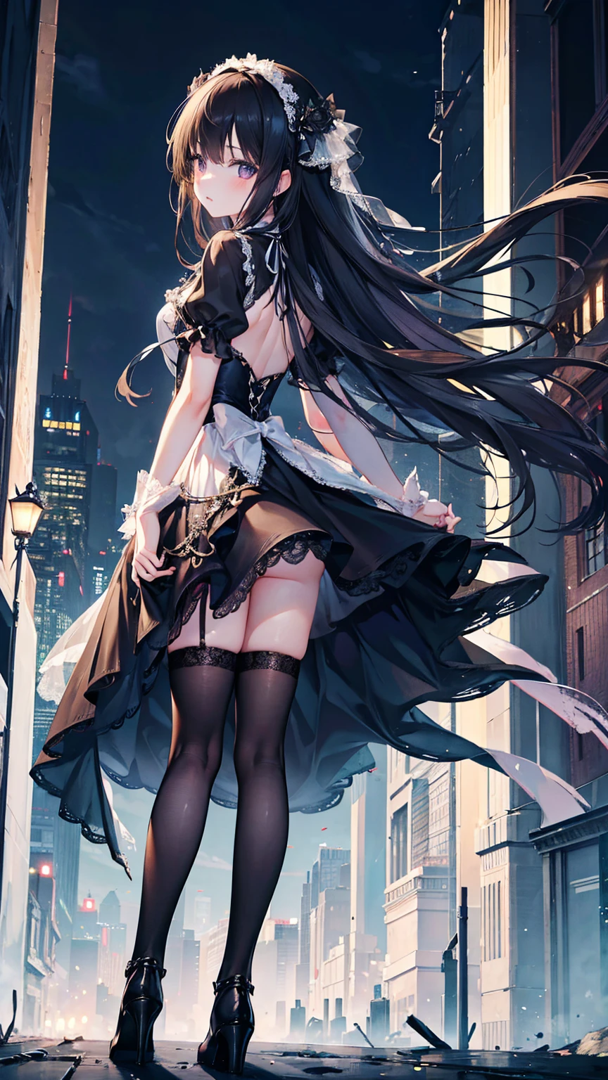 High heels must be worn,Dressing stockings are a must, Gothic Lolita,raceフレアスカート, 膝上のraceストッキング, race,beautiful feet,sexy,Dynamite Buddy,gorgeous,slit,sensual body, big breasts,long hair,silk,gleaming,slimy,standing position,walking,