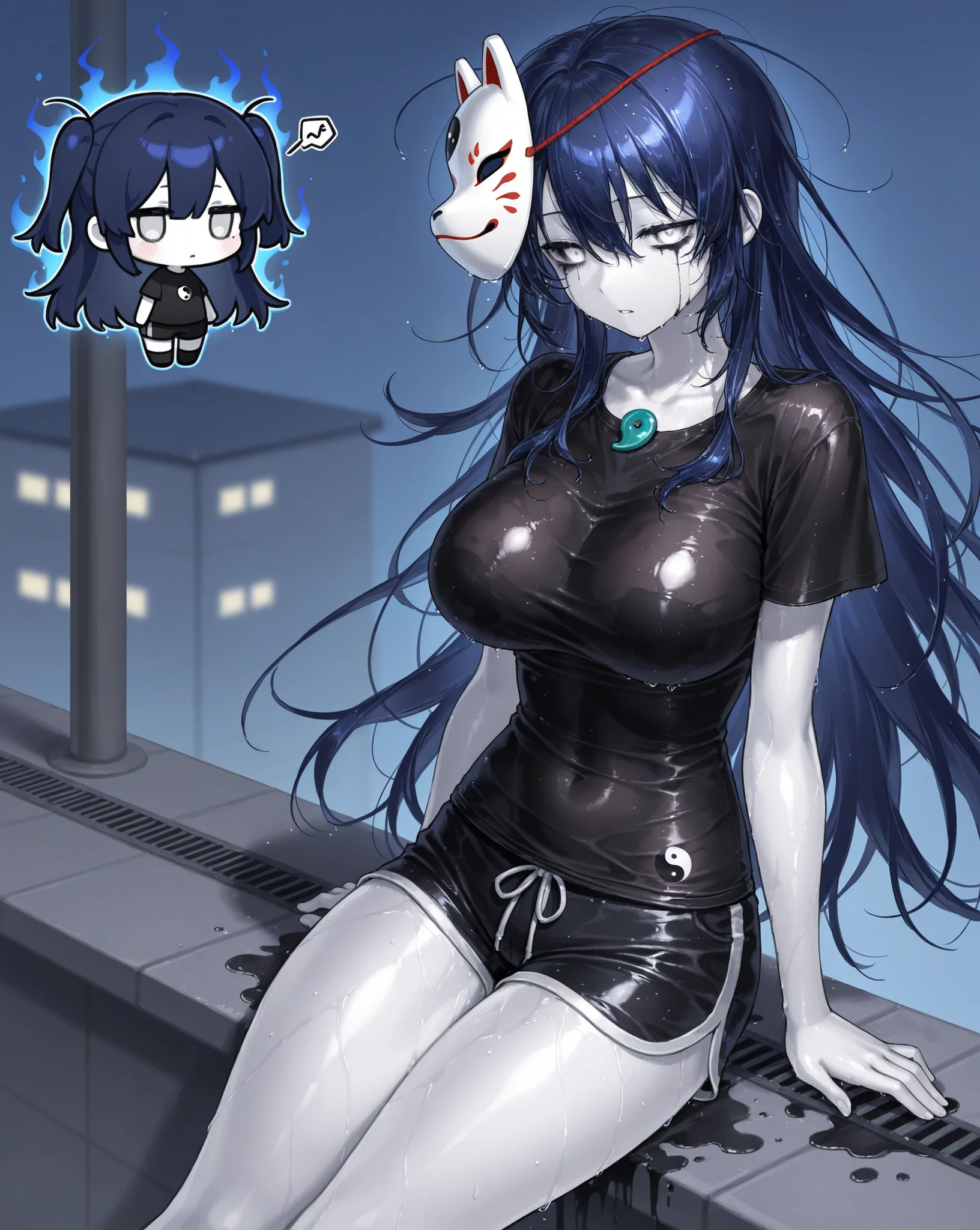 ((Highest quality)), ((masterpiece)), ((detailed)),((Browsing Caution)) (Black dragon's veiny penis)Love to fuck girls Couple love the beach
(Wet rubber suit) (See-through black knee-high socks)
Blue Hair,Red Eye,Long Hair Black sandals
(Hot and glowing skin) Sweat from the heat on the dragon's back