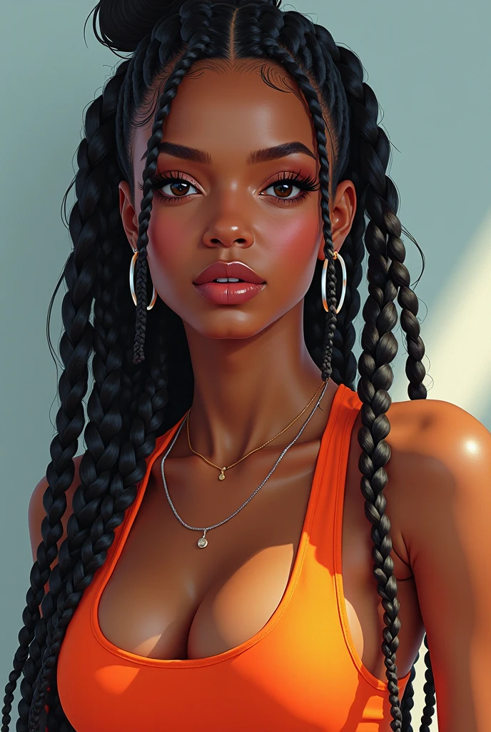 (masterpiece, highest quality), Deep Ebony 1 Woman, beautiful face, braided hair