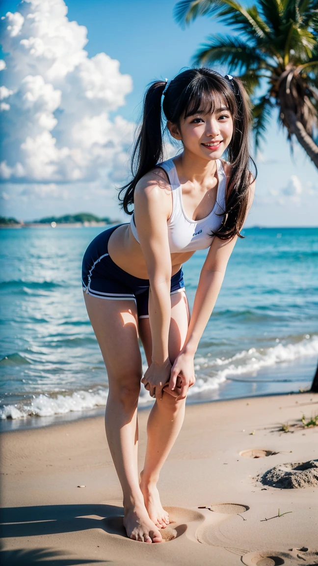top-quality、softlight、(depth of fields)、超A high resolution、(Photorealsitic:1.4)、Raw photography、(portlate:1.4)、(from the front side)
1日本人の女の子, 独奏, cute little, (full of shyness, A smile:1.1), (Brown-eyed), Detailed beautiful face,High School Uniform、a sailor suit、hi-school girl、a miniskirt、White lingerie、White pants are visible、Whole human body、mare、the beach、Short black hair、Wet body、Spread your legs apart、look from down、There is a village frame pure
