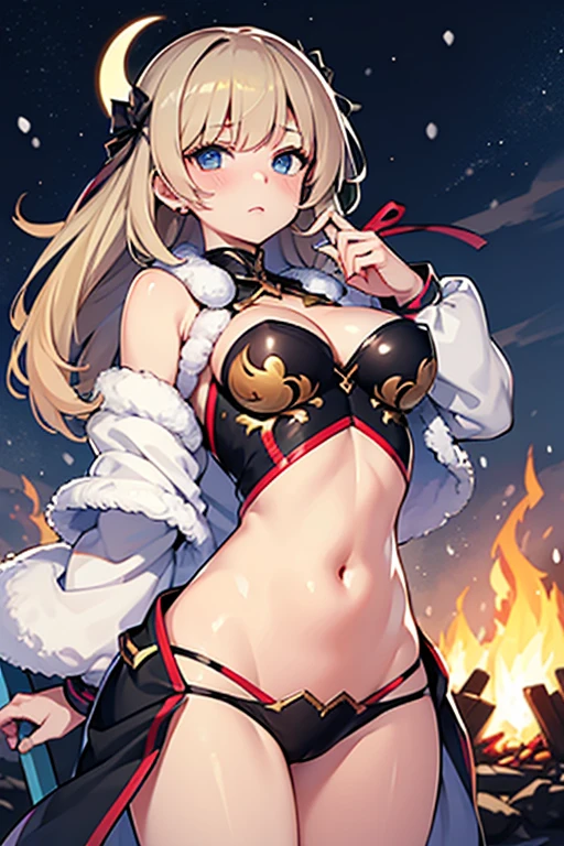 1girl, dark skin, at midnight, large breasts, solo, night, ((bloody christmas)), black hot pants, black crop top, (((santa jacket))), Short hair, (floating hair), navel, red eyes, off shoulder, choker, evil grin, jewelry, looking at viewer, earrings, open clothes, white hair, cleavage, evil smile, midriff, bare shoulders, collarbone, sleeveless, tanned skin, ((shiny body)), shiny skin, darkness, light rays, sparkle, dark skin, at midnight, heavy blood rain, return blood, glowing red eyes, night, ((blood)), blood splatter, gang, Blood Splash, horror, (((glowing red moon))), blood rain, dark, full of blood, ((red moon)), bathe in blood, blood is falling, blood on body, blood on face, blood flying, bathe in blood, bloody, gang girl, (((christmas tree))), ((glow light:1.4)), ((lens flare:1.4)), ((light particles:1.4)), ((iridescent light:1.3)), (bokeh:1.2), gift box, ((chrismas snow)), lamppost, ((snow)), ((christmas)), (((red sclera))), (((((low angle))))), (professional lighting), (((((from below))))), (((((sleeves past wrists))))), ((((crazy smile)))), (((((Lustrous skin:1.5,bright skin: 1.5,skin tanned,Shiny skin,very Shiny skin,Shiny body,plastic glitter skin,exaggerated Shiny skin))))), Detailed background:1.25), (Best Quality),(High resolution),(Sharp Focus),(ultra-detailliert),(Extremely detailed),(Very high quality artwork),8K_Wallpaper,(Extremely detailed CG 8K),(very fine 8K CG),((hyper super ultra-detailliert perfect piece)),flawlesasutepiece))),Illustration,Vibrant colors,(Convoluted),High contrast,Selective lighting,double exposure,nffsw (High dynamic range),Post-processing, ((extremely sexy and beautiful white hair )),