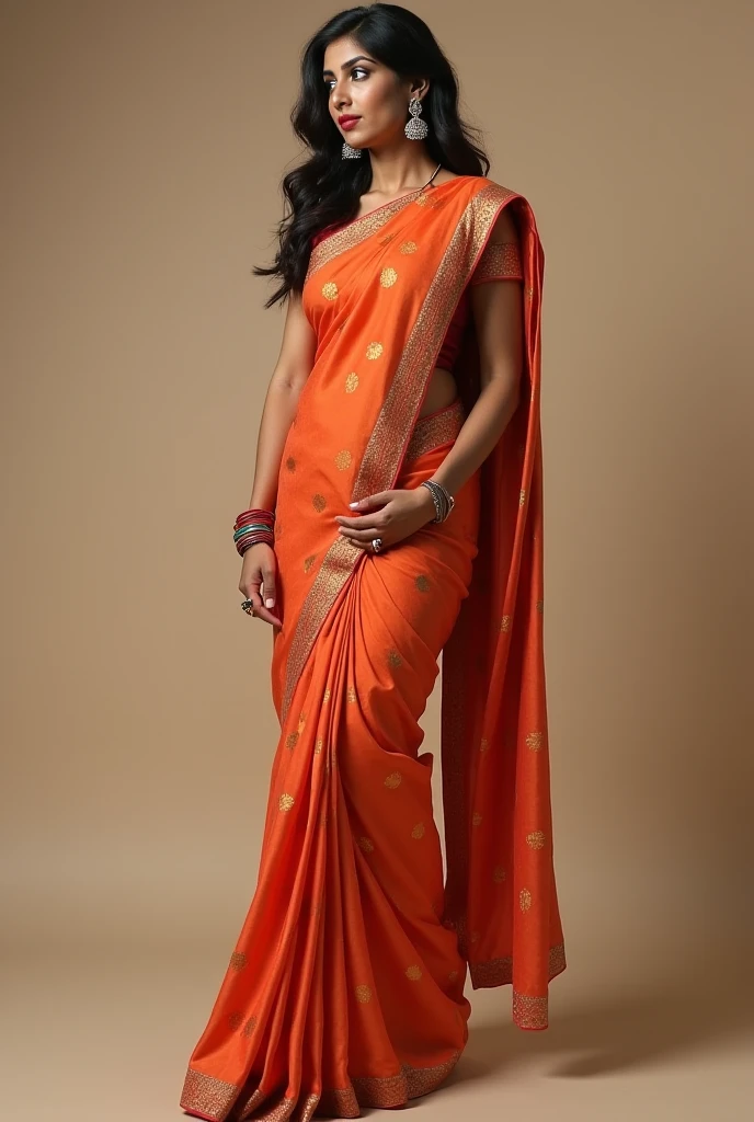 Ultra realistic photo of full body of Sonakshi Sinha wearing indian flag as saree.
