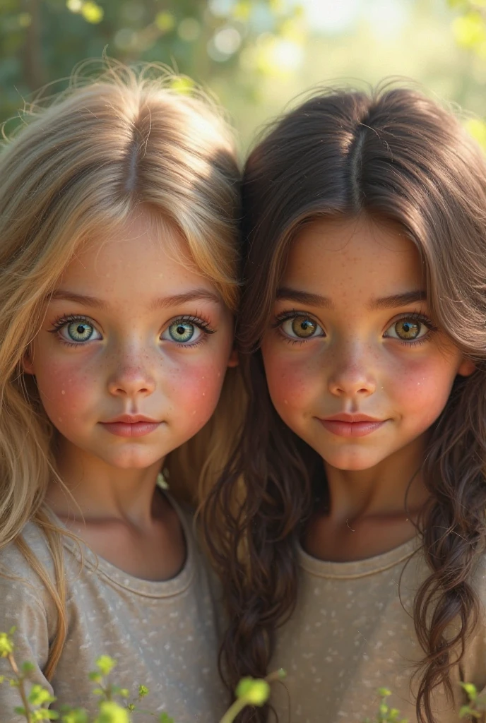 create a portrait of a 16 year old girl with green eyes, a small mole on the right side of her face next to her nose, and curly dark brown hair with red streaks