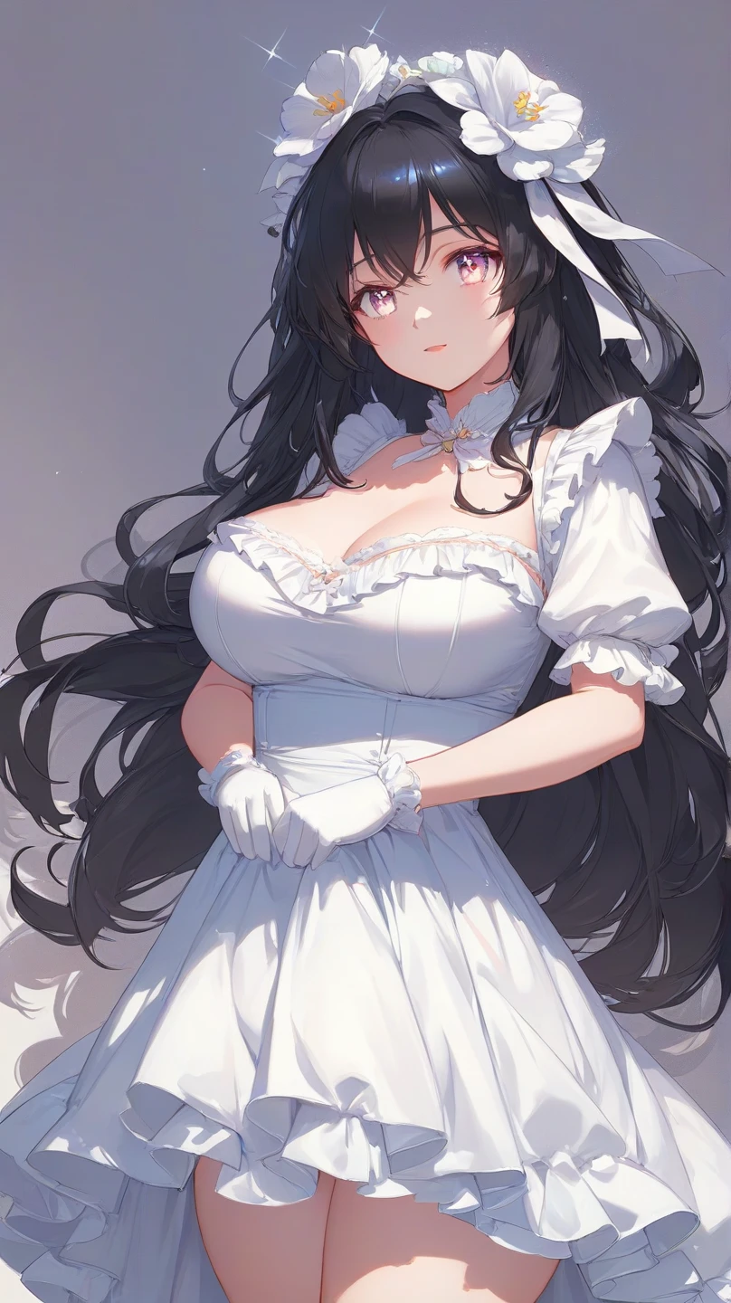 1girl, anime, cute girl, blank background, white background, fantasy, detailed dark fantasy dress with highlights, beautiful face, beautiful eyes, dark colors, medium breasts, slight cleavage, beautiful skin, cute, breast curtains, extremely delicate and beautiful, (beautiful detailed face:1.0), (detailed deep eyes), symmetrical breasts, deep eyes, shiny skin, portrait, slender waist, hips wider than shoulders, thighs, young girl