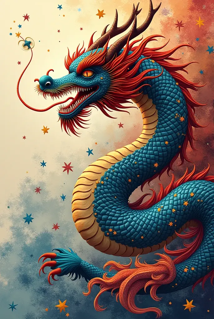 chineseDragon, nube, sin humanos, Dragon, nubey sky, sky, gaping mouth, blue colored eyes, scales, fangs, language, monstr, teeths, antlers, standing alone