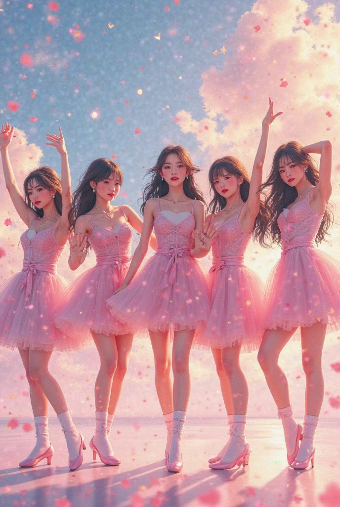 I'm taking photos for a new concept album. Create a girl group concept photo with paper cranes