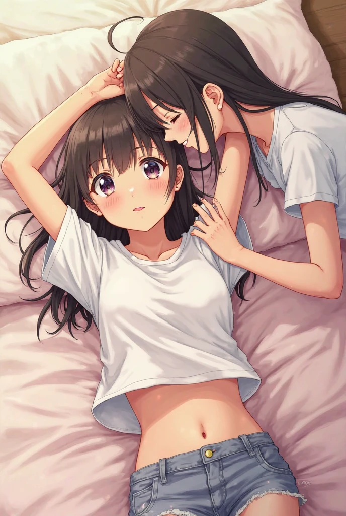 A young woman with dark hair who has dropped out of elementary school, has been a recluse for many years, is unemployed, and is bedridden with depression, and lies in bed all day