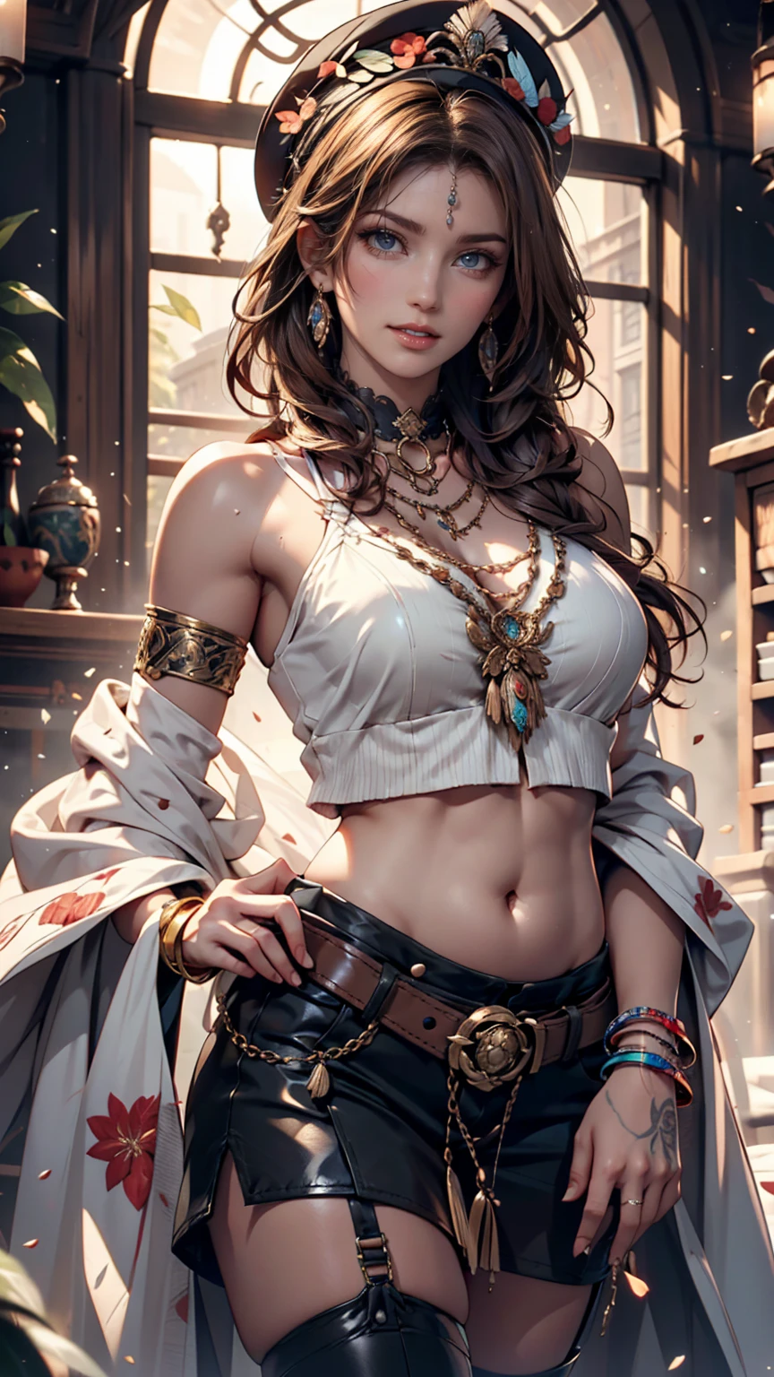 ((masterpiece)), ((best quality)), ((highres)), extremely detailed)), 1 girl as Pocahontas costume, full body, Beautiful Native American woman, mature woman, Big breast, (super realistic), (peerless beauty), detailed skin texture, detailed cloth texture, beautiful detailed face, intricate details, ultra detailed, indigenes feather jewelry, feather headdress, traditional handmade dress, armed female hunter warrior, ((lying in the Meadow)),  (((wild west))) environment, ultra realistic, concept art, elegant, ((intricate)), ((highly detailed)), depth of field, ((professionally color graded)), soft ambient lighting, dusk, (Best quality, A high resolution, Photorealistic, primitive, 8K,Masterpiece, ),Best quality, Masterpiec8K.hdr. High ribs:1.2, filmgrain, Blur bokeh:1.2, Lens flare, (vivd colour:1.2), (Delicate),