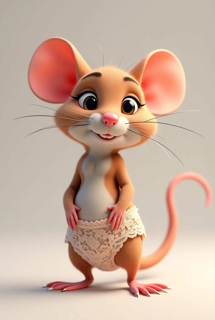 Little slim female mouse with nice big thighs and brown fur with cream and cute brown eyes and wearing a full body swimsuit and she is .