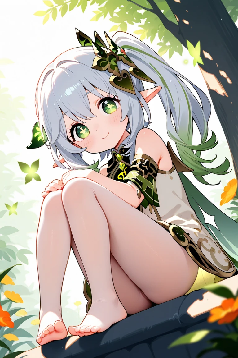 Close-up of a person, lying on grassy ground, Elf Girl, 8k artwork high-quality detailed graphics, ((Masterpiece, Top Quality, accuracy, super detaill)))), (lightweight, long braid), (Large glowing dark green eyes), ((big)), (field), (Gentle wind), Smile, ((Wide Field))), (Crawling on all fours on the grass)))), (protruding buttocks,)), ((thighlet)), (((seen from behind))), breeze, Dynamic Angle, leaning, stick out ass, ((Juicy butt)), bathing suit, (underpants), White underpants, ((sexuality)), fauna, Flora, field, woods, (ssmile), ((elf ears)), Beautiful ears, fentezi,
