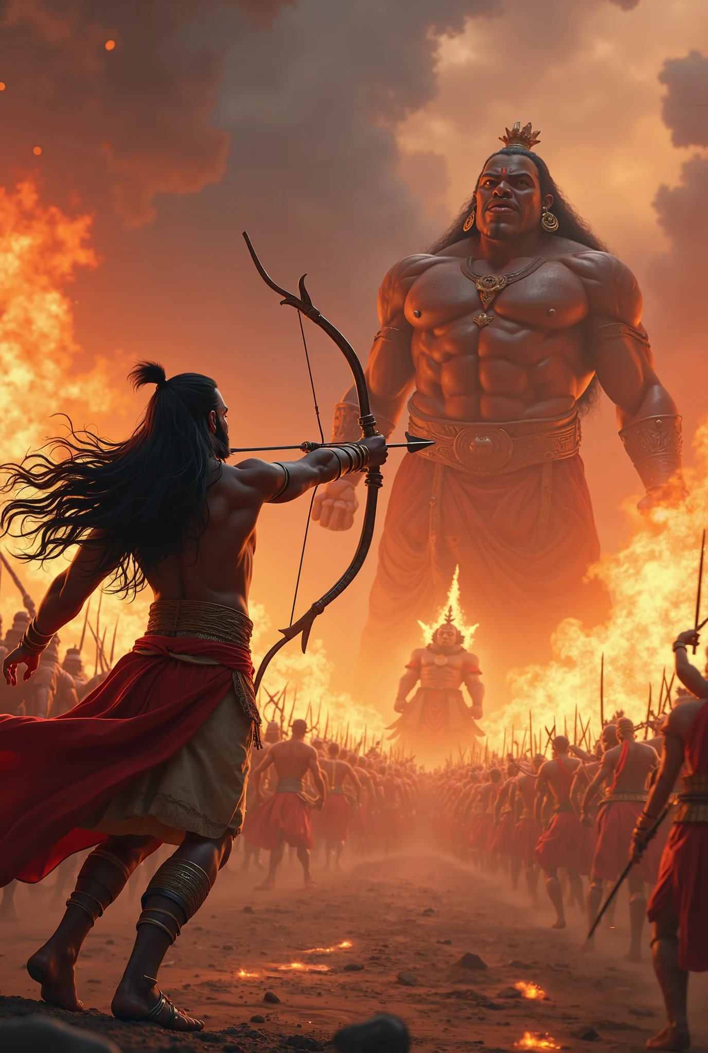 Ram fighting with ravan in big area and around there are big destroy 