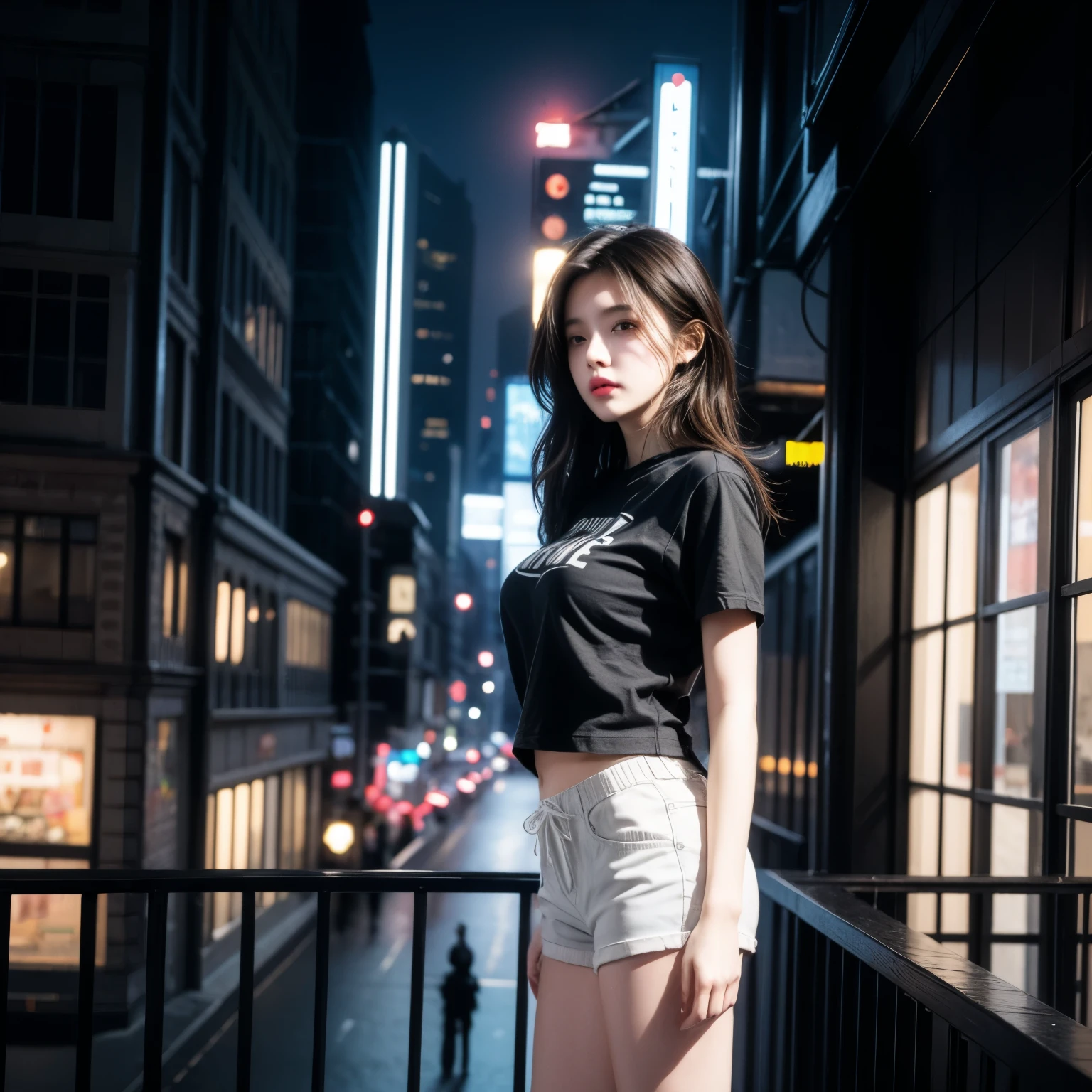 sfw, (Sci-fi fantasy), (Masterpiece), (professional oil painting) (best quality), (8k resolution), (1 beautiful girl), ((pale gray skin)), (iron gray skin), small head, ((jeans clothes)),(red jacket)), ((black t-shirt underneath), ((red lipstick)), ((black sneakers)), (comcept art), , (long hair), (messy hair), (white hair), (iron gray hair), ((with futuristic weapon)), (ammunition), ((moonlight of the night)), (sitting thinking)), wearing bra,((skinny waist)), young asian girl, ((big breasted)),