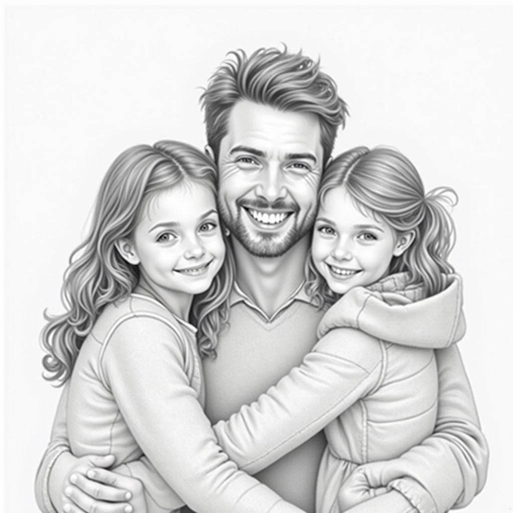 Portrait of father and child giggling graphite_charcoal, (Thick lines:1.3), Paper grain, sketch