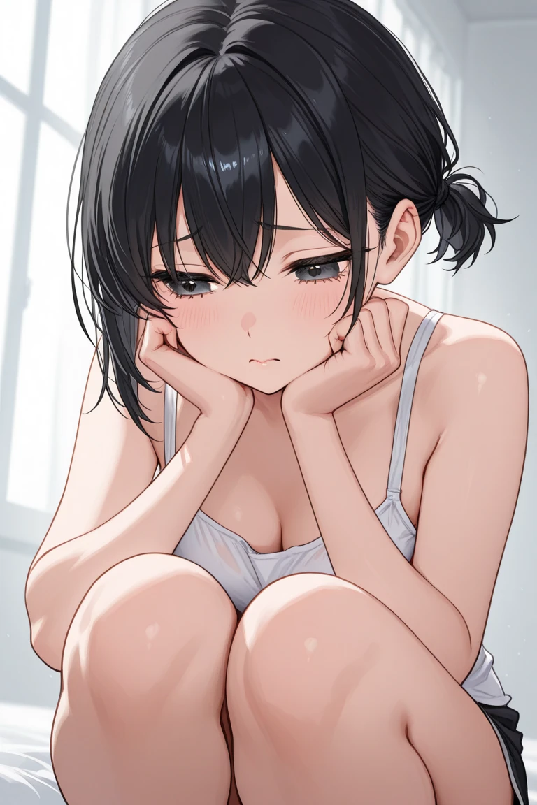 26 year old female,full of sweat、dripping sweat、small panties、full of sweat、ponytail、,((1man and 1woman,having sex)),doggystyle,on bed