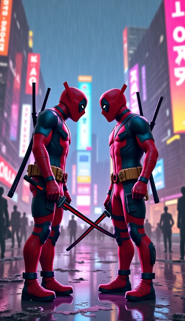 Deadpool and Spiderman are standing 