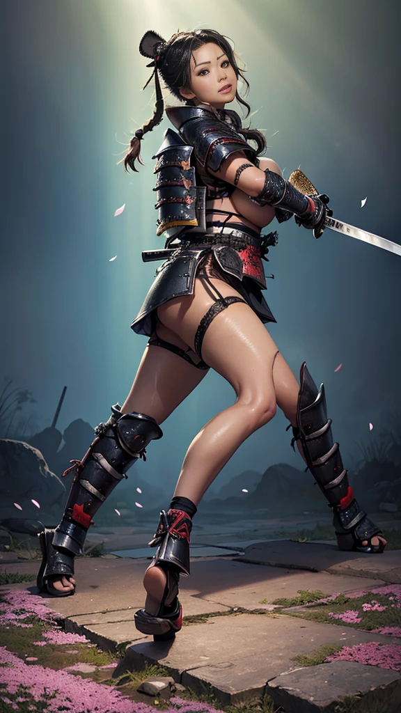 masterpiece, perfect beauty, final fantasy, yuffie, ninja, 1 woman, Japan, full body, cute, short cut hair, adorable, giant shuriken, yuffie cosplay costume, realistic,