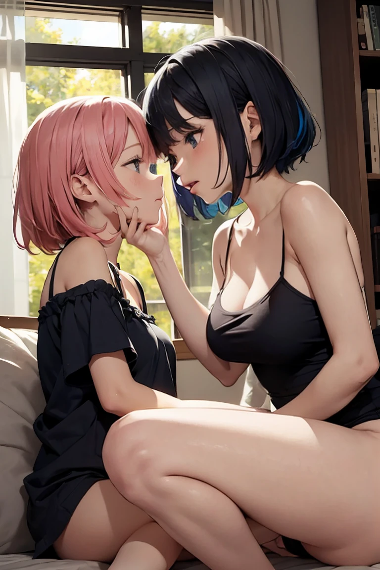 ((((Best Quality, 8K, 32K, masterpiece, 1.2)))),{{solo}},((nsfw:1.5)),{{{Character reference: ToLove Ru's Sairenji Haruna:1.5}}},((short cut hair:1.2)),((perfect beautiful face:1.2)), booty shorts, nsfw,breast grab, breasts,(grabbing, (grabbing from behind:1.2), large breasts, (nipple tweak:1.1), nipples, puffy nipples,