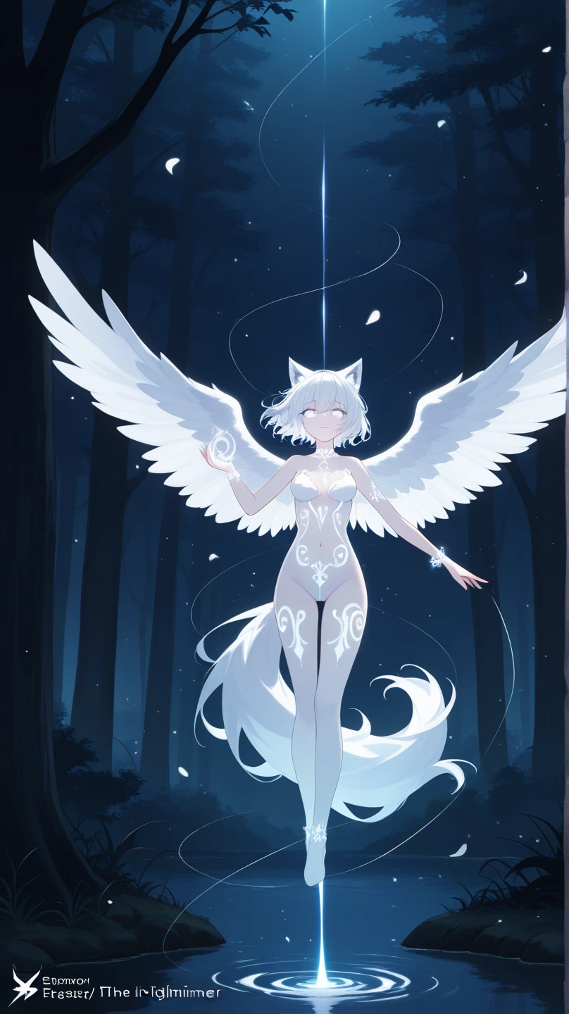 Snow Fox (((Masterpiece)), Collar, ((Angel Wings: 1.45)), (Headphones: 1.4), Short Hair, (White Hair: 1.35), (Female Thigh Height: 1.5)), Full Body, (Glow Crotch Tattoo: 1.52)), Full HD, 8K, ((Nighthood: 1.65)), (Underwear: 1.35), (Full Moon, Blue Moon: 1.45), (Small Breasts: 1.35), (Shyness: 1.55), Winter Land, ((Blue Eyes: 1.45)), ((Pink Eyes: 1.35)), (Skinny: 1.55), (Body Fluffy: 1.55), (Tomboy: 1.55), Shota Con, Obscene, ((Canine: 1.34)) (Paws: 1.15), (White Body: 1.36)), (Magic: 1.35), Sleepy, (Holding White Sword 1.35)