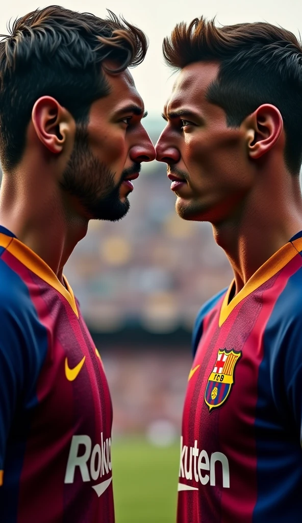 Lionel Messi kissing Cristiano Ronaldo