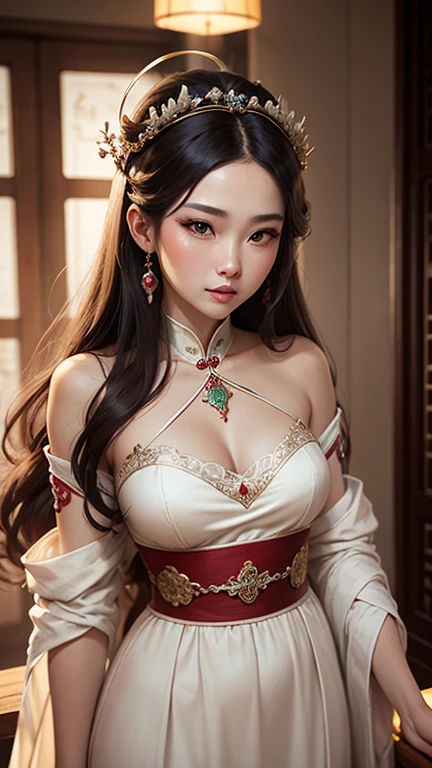 (dark shot:1.1)The whole body of the princess,Sexy Princess Armor(absurderes、hight resolution、ultra-detailliert)、One woman's whole body、Red and White Princess Chest Armor、Red and white trousers and leg armor、Big mature women、Princess in gorgeous armor、Red-haired wavy hair、Thin big mature woman、blue eyess、long-sleeve、fine eyes and detailed face、intricate detailes、BREAK Mosaic Art、Small Pieces、colorful tesserae、complex pattern、tiled designs、durable surfaces、Old fashioned technique BREAK macro photography、extreme close - up、intricate detailes、Enlarged texture、stunning clarity、Hidden beauty、Immersive perspective breaks、artisanal creations、Handmade Products、unique designs、intricate detailes、Creative expression、skilled craftsmanship、enchanted、enchanted、enchanted、enchanted、English Garden、a smile、More about chest armor,