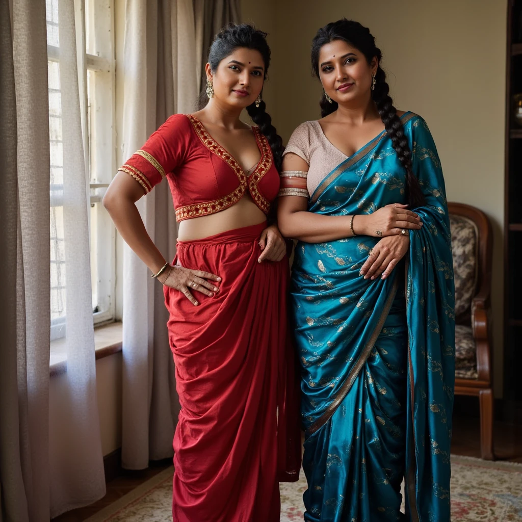 a group of Indian middle aged women wearing sarees having beard and mustache