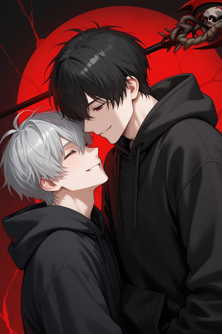 (flat color:1.1),(masterpiece:1.2), best quality, masterpiece, original, black spiked hair, short hair, (handsome man with red eyes looking at camera:1.2), (1man:1.5), (licking while blushing:1.5), (longing expression:1.4), (dark eyebags:1.2), blushing expression, (yandere:1.5), dark mood, dark atmosphere
