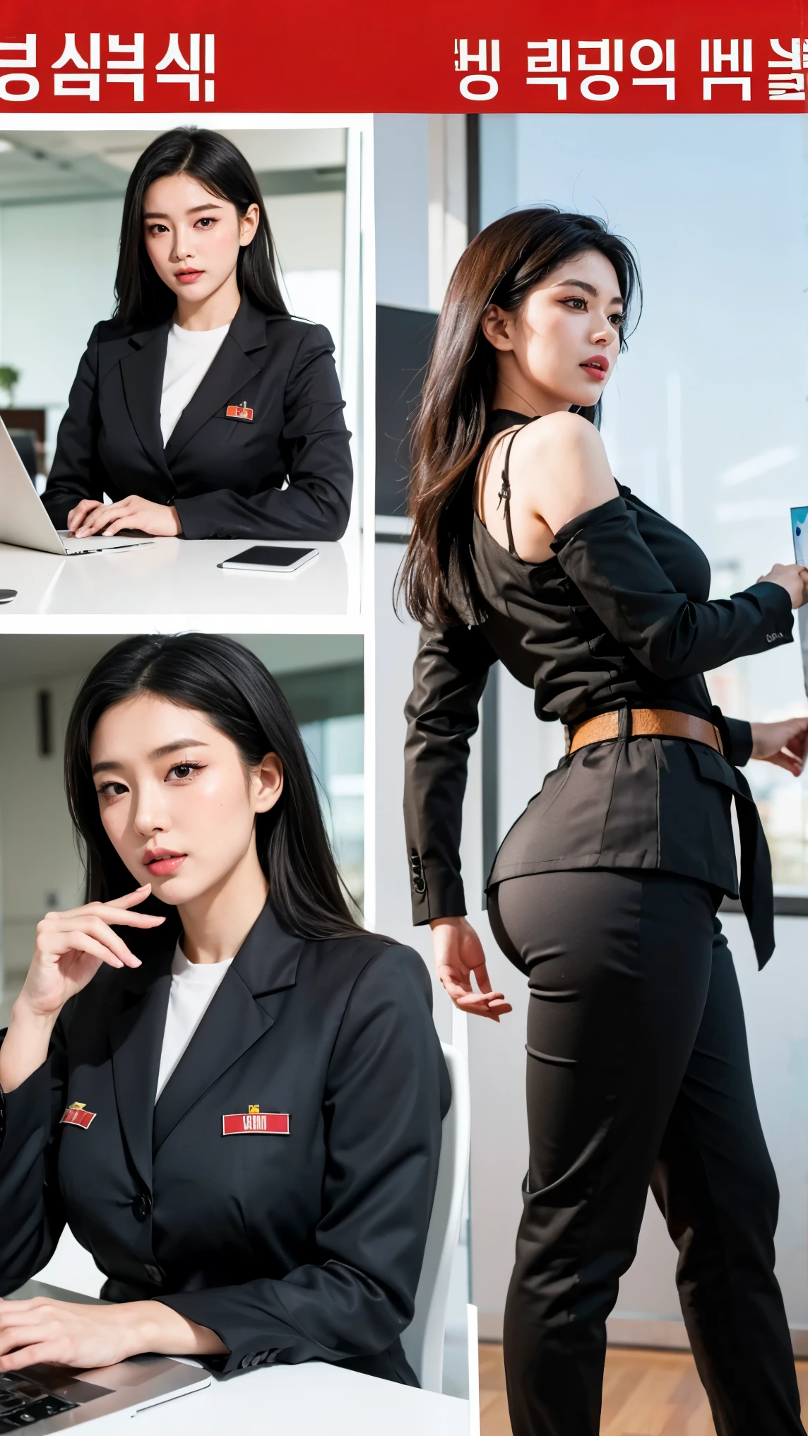 (masterpiece), best quality, expressive eyes, perfect face, north korean, lips tongue, master hacker, dark black hair, henchwoman, hacking a computer, panels, computing technical expert, south korean security agent, k.u.f. terrorist group she, malana lea, tight latex pants, formal suit, heels, black eyes, smoked eyes, spy, slim waist, adult woman, sadistic, villain, computer, hacker, belt, headaches face, smirk, north korea, tight inside sweat, identity, fingerprint, necktie, suit, bigger lip, english text, solo, monitor, vicious, trojan virus, business suit, lips service, panic sweat, lips, she touching pants, footwear, dizzy, North Korean paramilitary terrorist, full-face blush, tempt, piss on pants wet pee, typing keyboard, coding, tease, saliva clothes, salivating, bigger lips biting, cutecute, Pentagon bodysuit, lip tumours, bodystocking, pouting, lips tumor, fisting lip, multiple views, reference sheet, referenceart,
