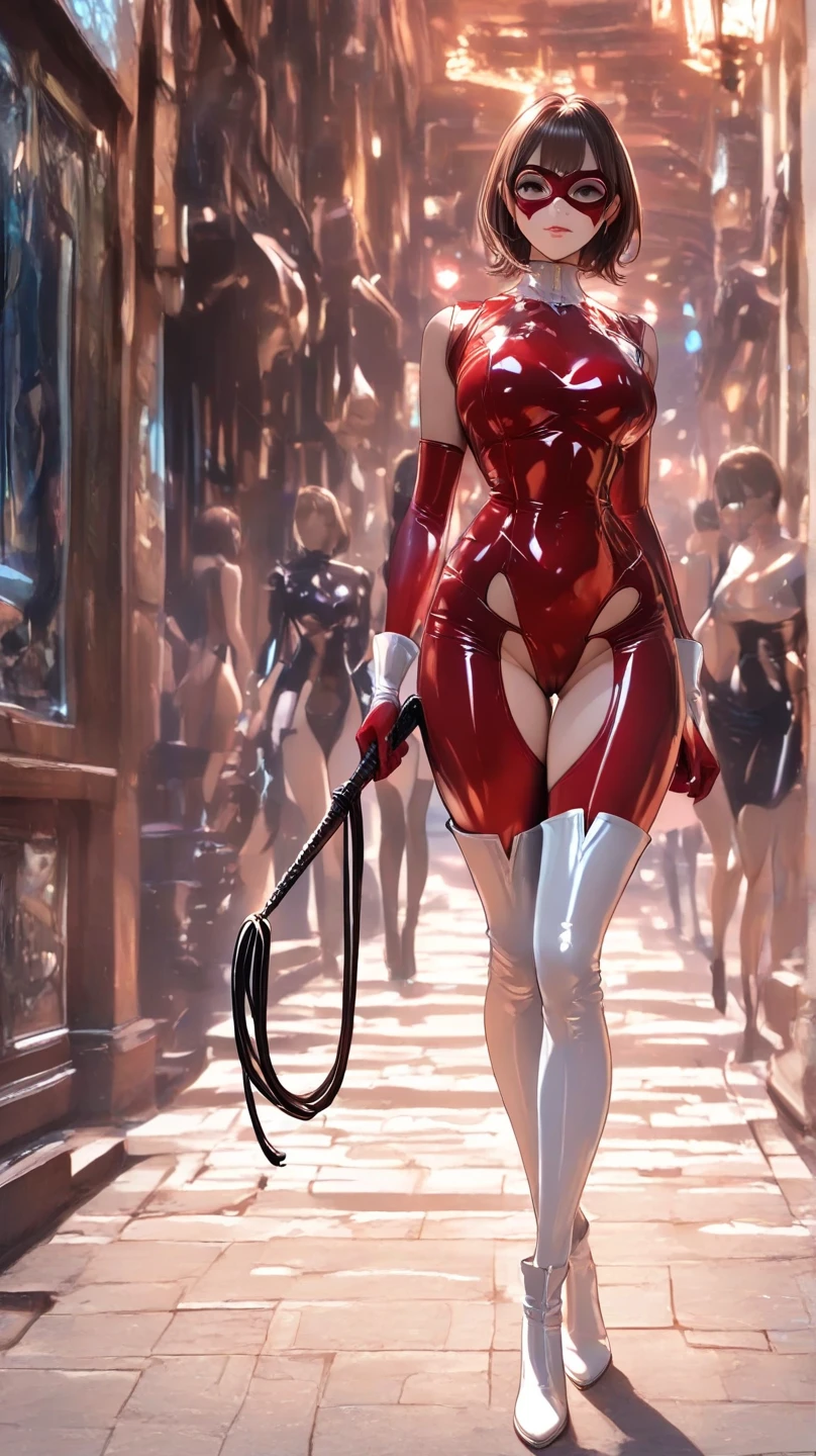 There are people there . Resident Evil 4 . Thick Animal Collar. . High heel. Red latex swimsuit. vibrator. Standing in the crowd. .