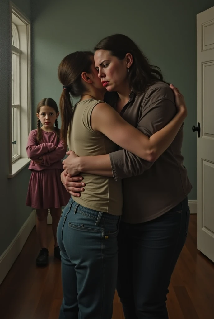 Woman fainting with her daughter in her arms
