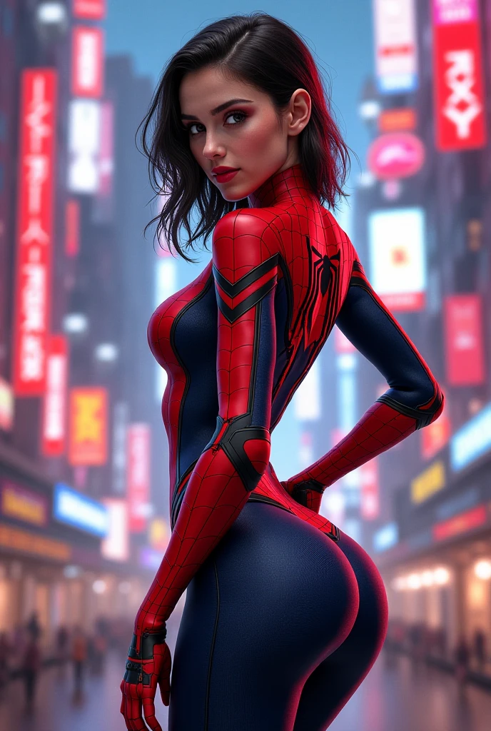 ((2 girl:1.3), Solo, (((Cara muy detallada)))), ((Ojos y cara muy detalladas)))), Ojos con hermosos detalles, Partes del cuerpo__, Arte oficial, Fondo de pantalla unificado de 8k, super detailed, hermoso y hermoso, hermoso, obra maestra, mejor calidad, original, obra maestra, super fine photo, mejor calidad, resolution super tall, realismo realista, luz solar, retrato de cuerpo entero, belleza asombrosa, dynamic pose, rostro delicado, ojos vibrantes (de frente ), lleva un traje de Spider-Man, red and black color combination, spider, fondo muy detallado del tejado de la ciudad, tejado, vistas a la ciudad, rostro detallado, fondo complejo y ocupado detallado, desordenado, magnificent, blanco lechoso, piel muy detallada, piel realista detalles, poros visibles, enfoque claro, volumetric fog, 8k uhd, DSLR, alta calidad, film grain, piel clara, photographic realism, lomography, Futuristic dystopian megalopolis, translucent on all fours and with the ass in front