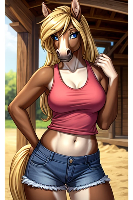 Horses wearing short beach shorts, sexy bikini