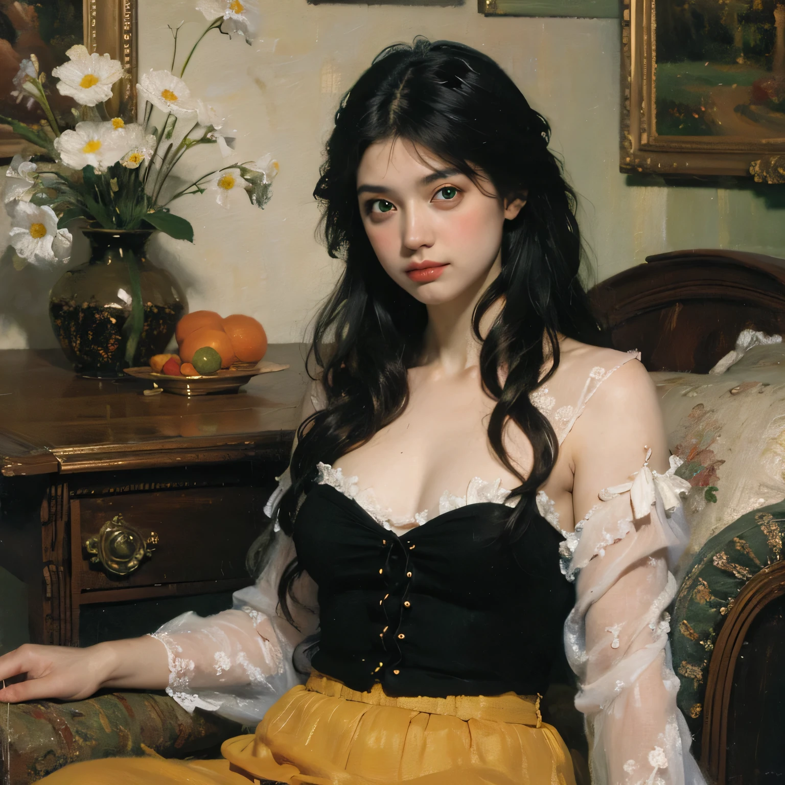 A woman wears a necklace and speaks to another woman