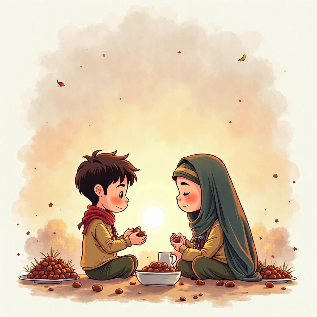 2 small islamic girls sharing food eachother lunchbox in school ground wearing uniform