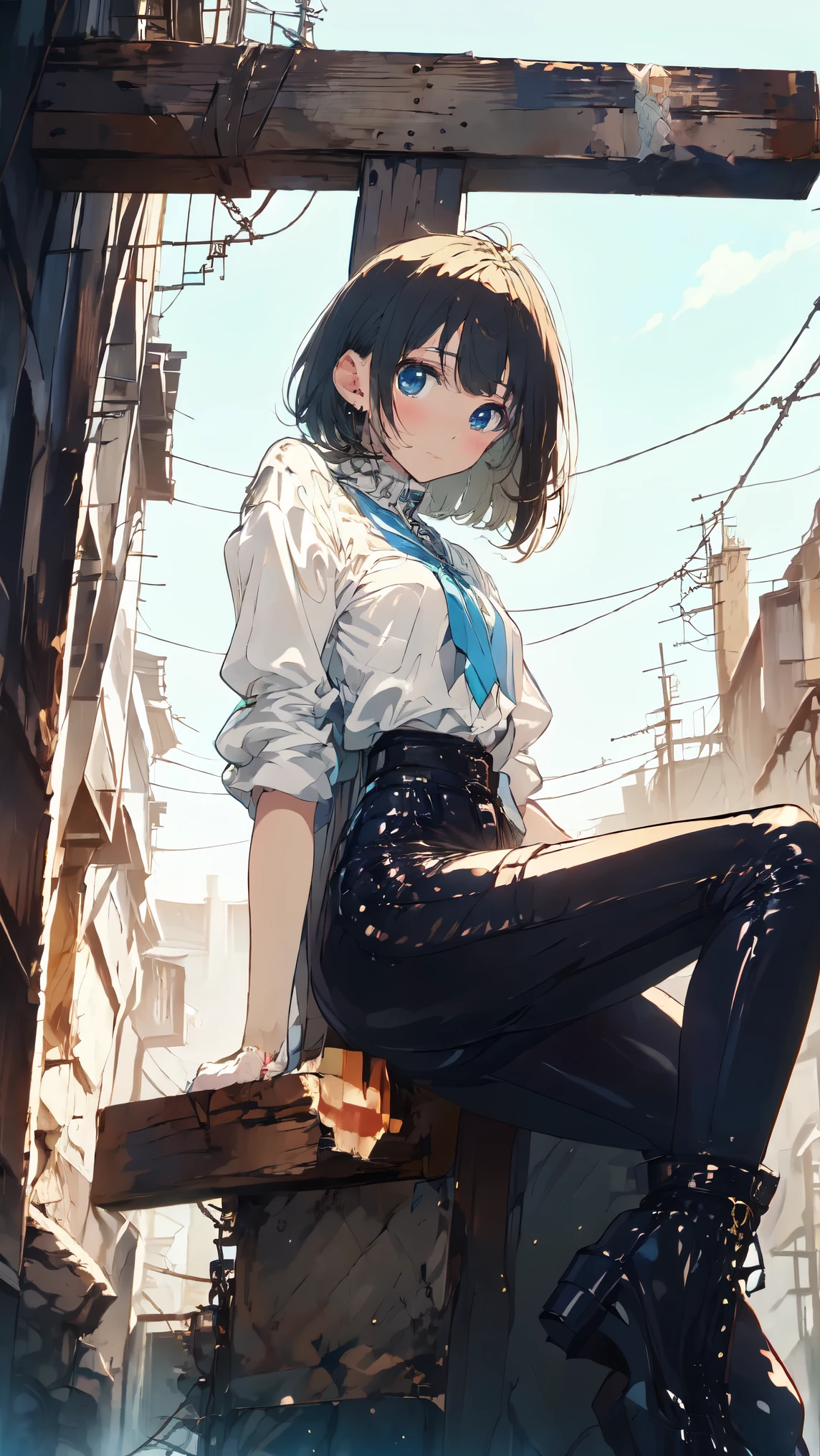 (masterpiece, Best Quality, Official Art:1.2)((G Yusuke style , Kamuza Bansho series , anime art technique 1 .2)) girl with blue eyes short bob and blonde hair, Pixiv's Popular , H style , fanart , Mika Pikazo